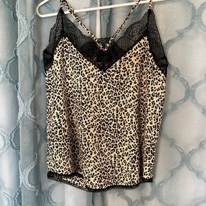 Leopard vici tank top with black lace